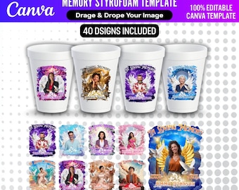 40x Memorial Cup Sticker Templates | In Loving Memory Styrofoam Cup Label | Editable Celebration of Life Favor Digital