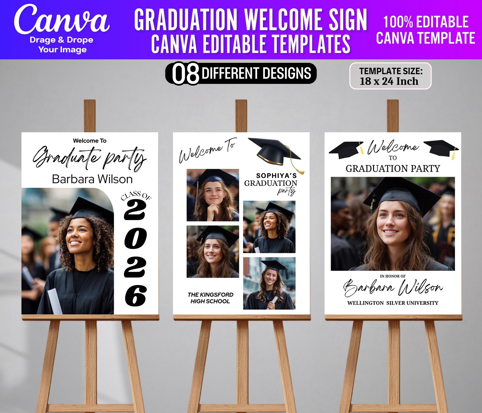 8x Graduation Welcome Sign Canva Editable Templates | 2026 Grad Party ...