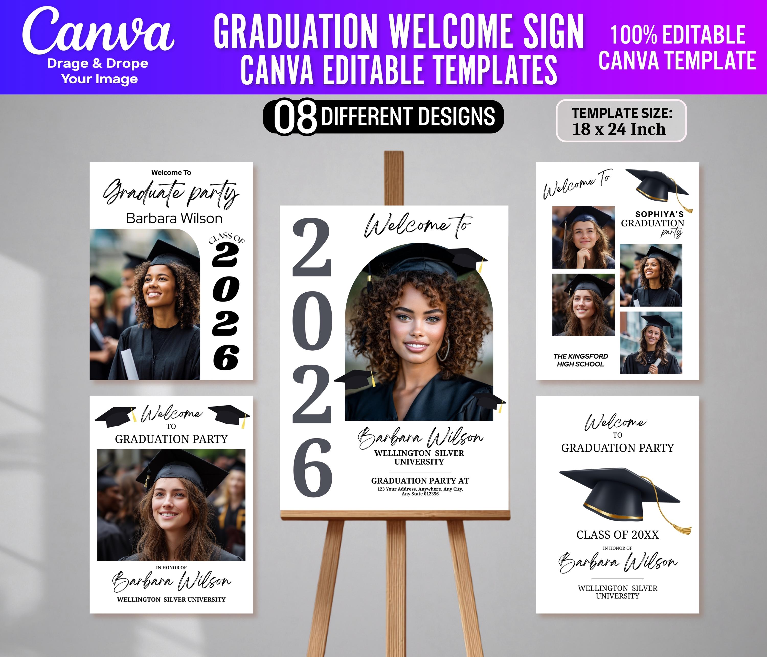 8x Graduation Welcome Sign Canva Editable Templates | 2026 Grad Party ...