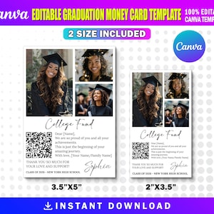 Editable Graduation Money Card Template | QR Code Venmo Insert | Graduation Announcement Gift Card | College Future Fund Enclosure