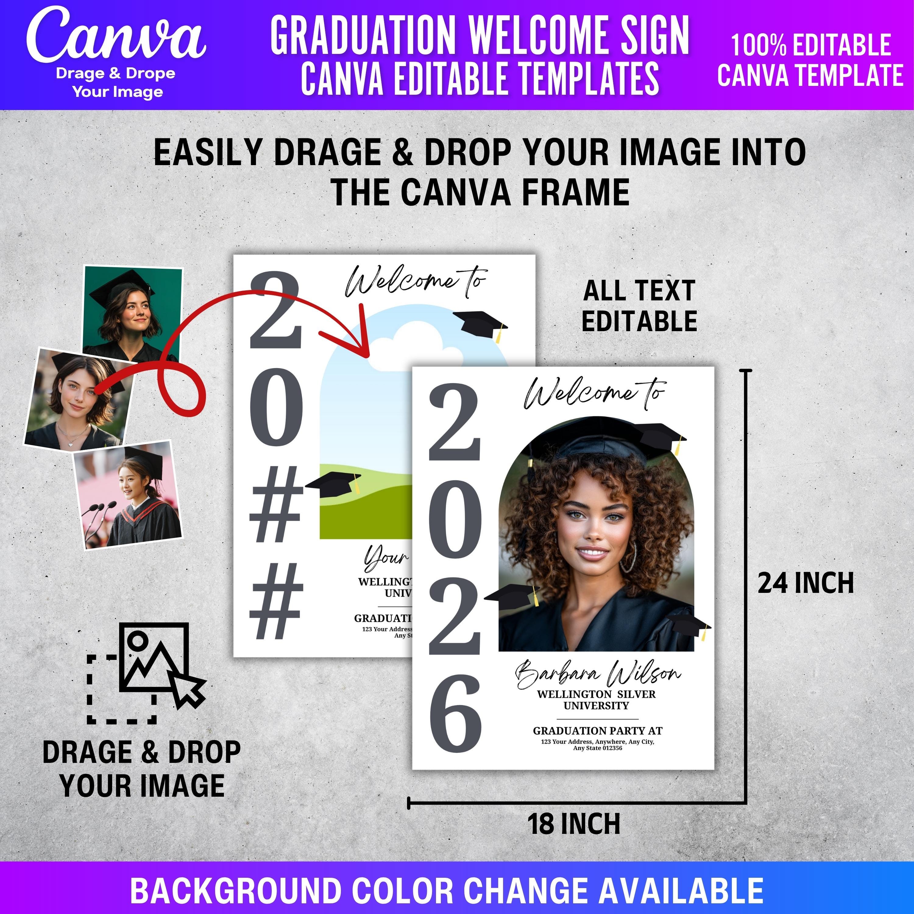 8x Graduation Welcome Sign Canva Editable Templates | 2026 Grad Party ...