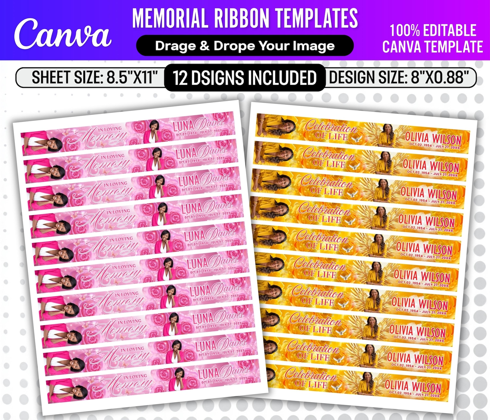 12x in Loving Memory Ribbon Templates | Rest in Peace Funeral Designs ...
