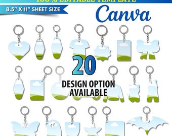 10x Keychain Canva Templates | Rectangle, Circle & Vintage Motel Blanks, Custom Keychain Sublimation Drag And Drop DIY Acrylic Keychain
