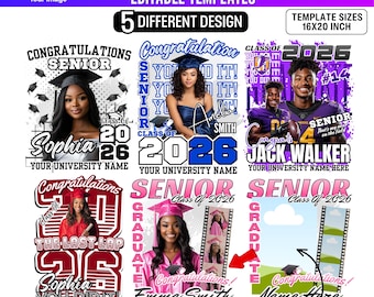 5x Graduation T-Shirt Template Bundle | Canva Editable Senior 2026 Shirt Designs | DIY Graduation Tee Layouts | Modern Class of 2026 Shirt