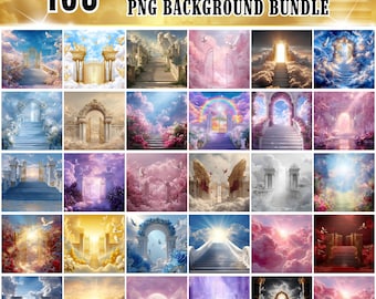 150+ Heaven Background PNG Bundle | Blue Sunset Memorial Backgrounds | In Loving Memory Heaven Stair Steps and Gate Designs Digital