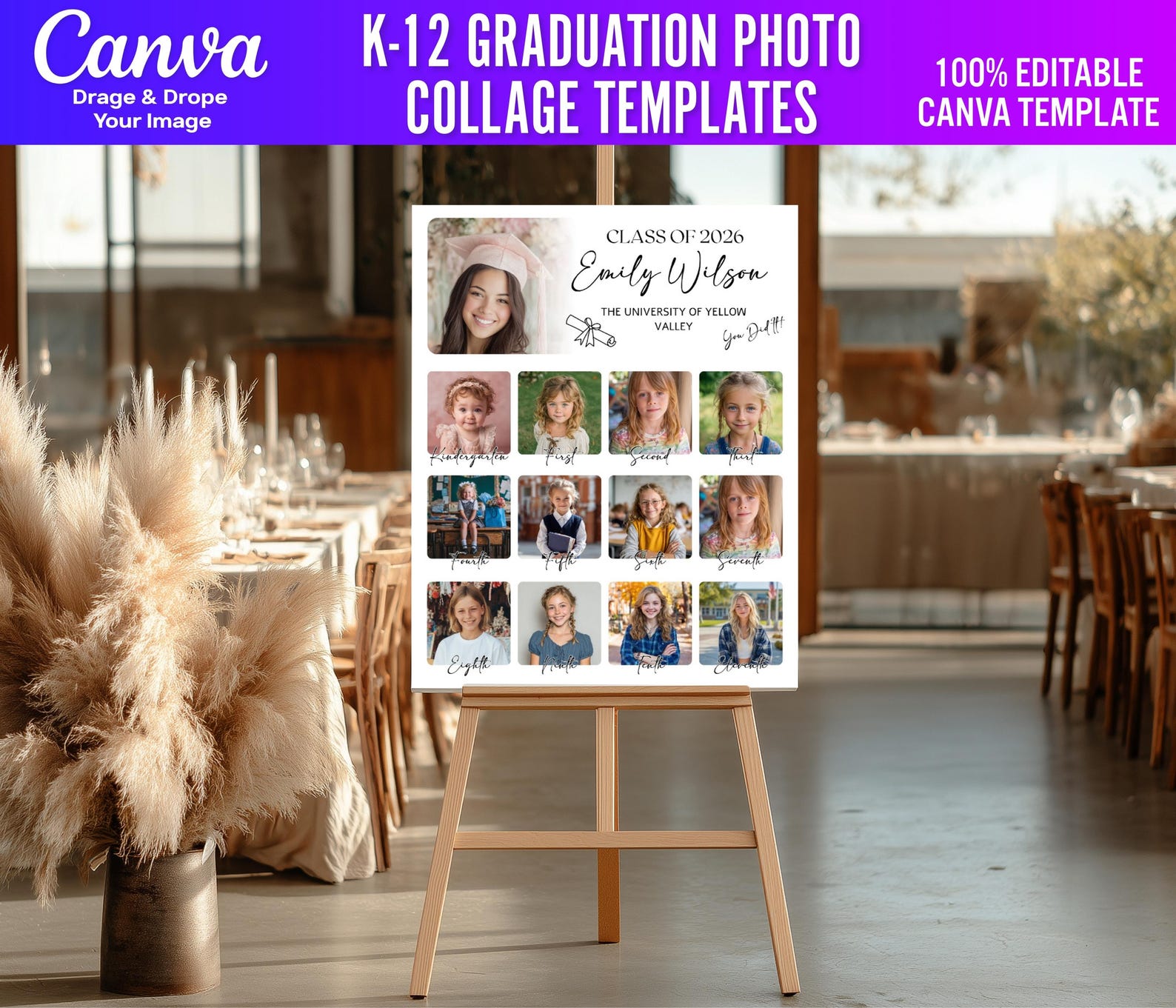 K-12 Graduation Photo Collage Poster Template | Printable High School ...