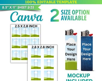 Lighter Label Canva Template Bundle | Printable Lighter Label Wraps | Custom Lighter Sticker Blueprint | Lighter Label Mockup Canva Editable
