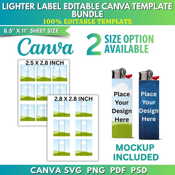 Lighter Label Canva Template Bundle | Printable Lighter Label Wraps | Custom Lighter Sticker Blueprint | Lighter Label Mockup Canva Editable