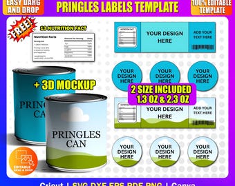 Pringles Labels Template | 1.3oz & 2.3oz Chip Can Wrapper | Editable Canva Party Favors Digital Download