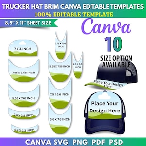 Trucker Hat Brim Template Canva Editable, 10x Sizes Hat Patch Placement Guide ,DIY Baseball Cap Brim Template, Custom Hat Brim