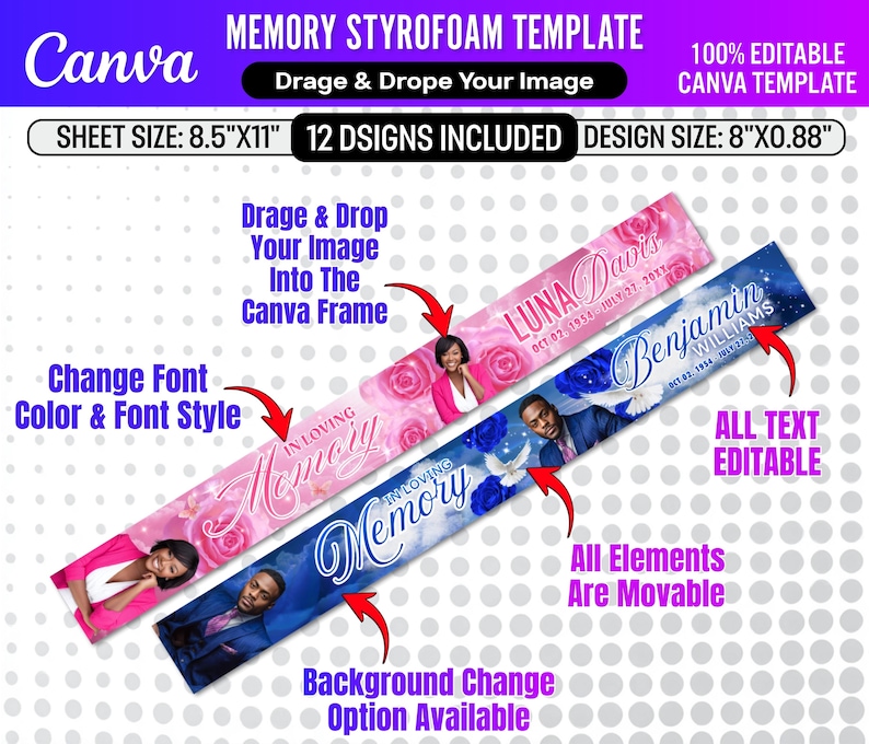 12x in Loving Memory Ribbon Templates | Rest in Peace Funeral Designs ...