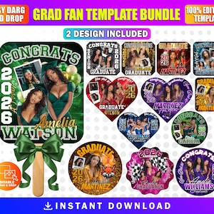12x Grad Fan Template Bundle | Graduation Fans Canva Template – Editable Grad Fan Template | Custom Graduation Fan For Class of  2026