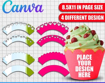 Modello di incarto per cupcake SVG / Bomboniera per feste Canva modificabile / File di taglio per incarto per cupcake Cricut / Download digitale per matrimonio e compleanno