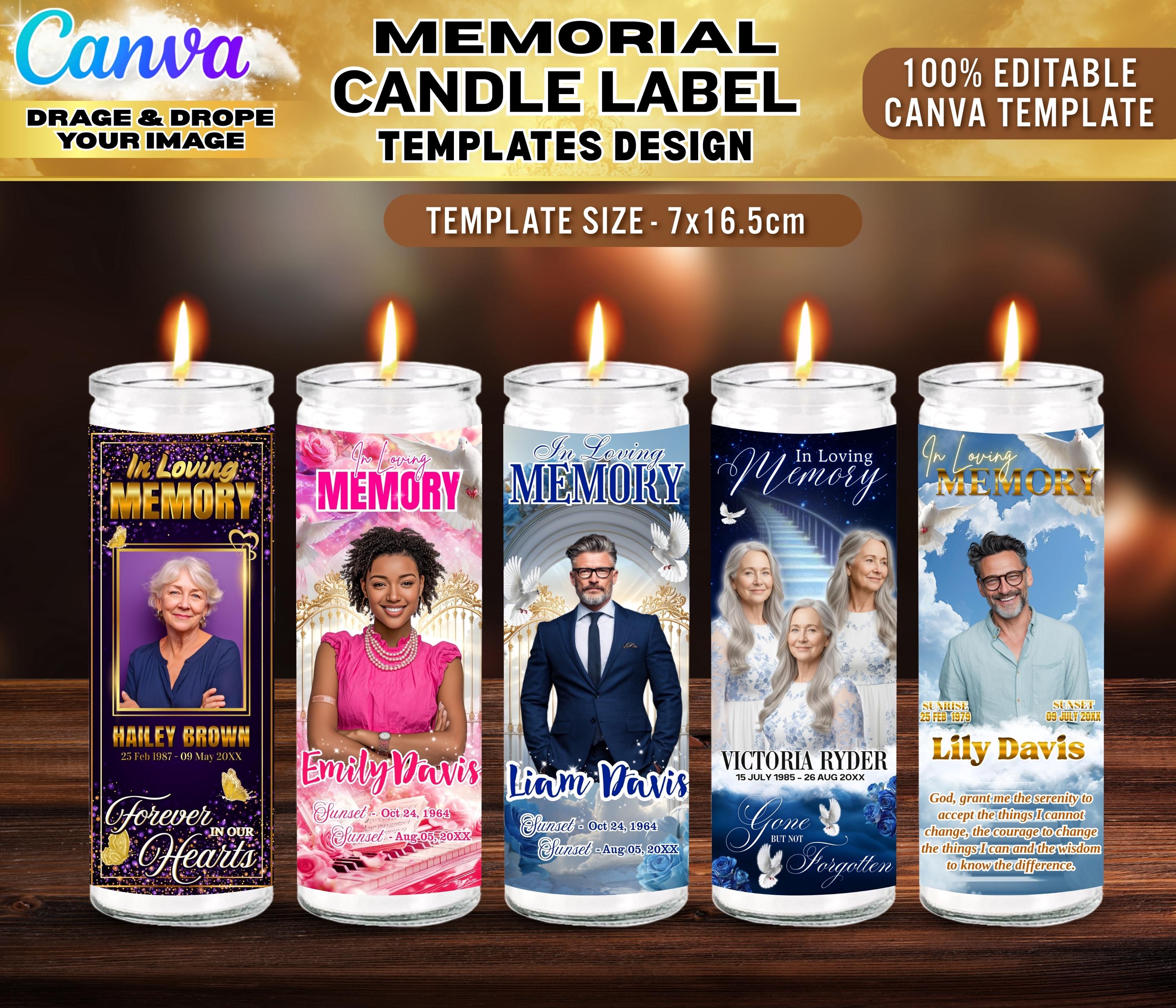 25X Memorial Candle Light Label Canva Editable Template | Stairway to ...
