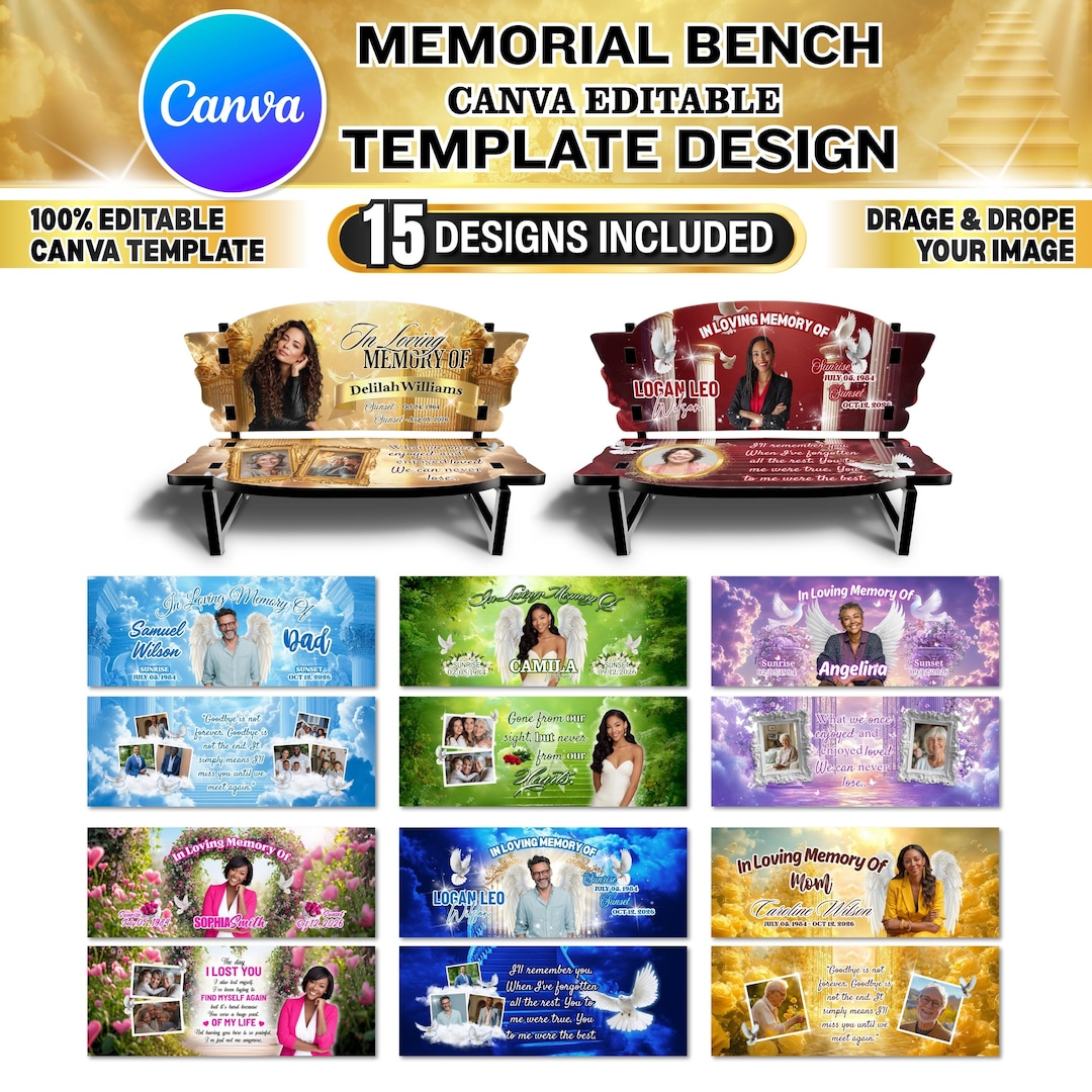 15x in Loving Memory Bench Templates | Editable Canva Memorial Designs ...