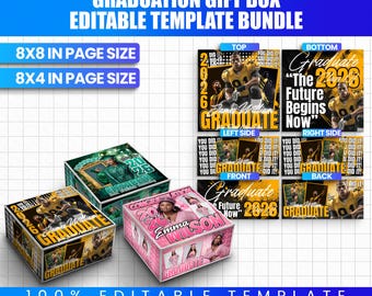 3x Graduation Gift Box Templates | Editable 2026 Grad Favor Box | Printable Treat Box for Seniors | Custom Milestone Keepsake Canva Editable