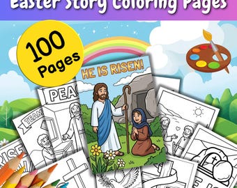 100x Easter Story Coloring Pages | Religious Easter Story For Kids | He Is Risen Holy Week Activity | Bible Easter Story Cards