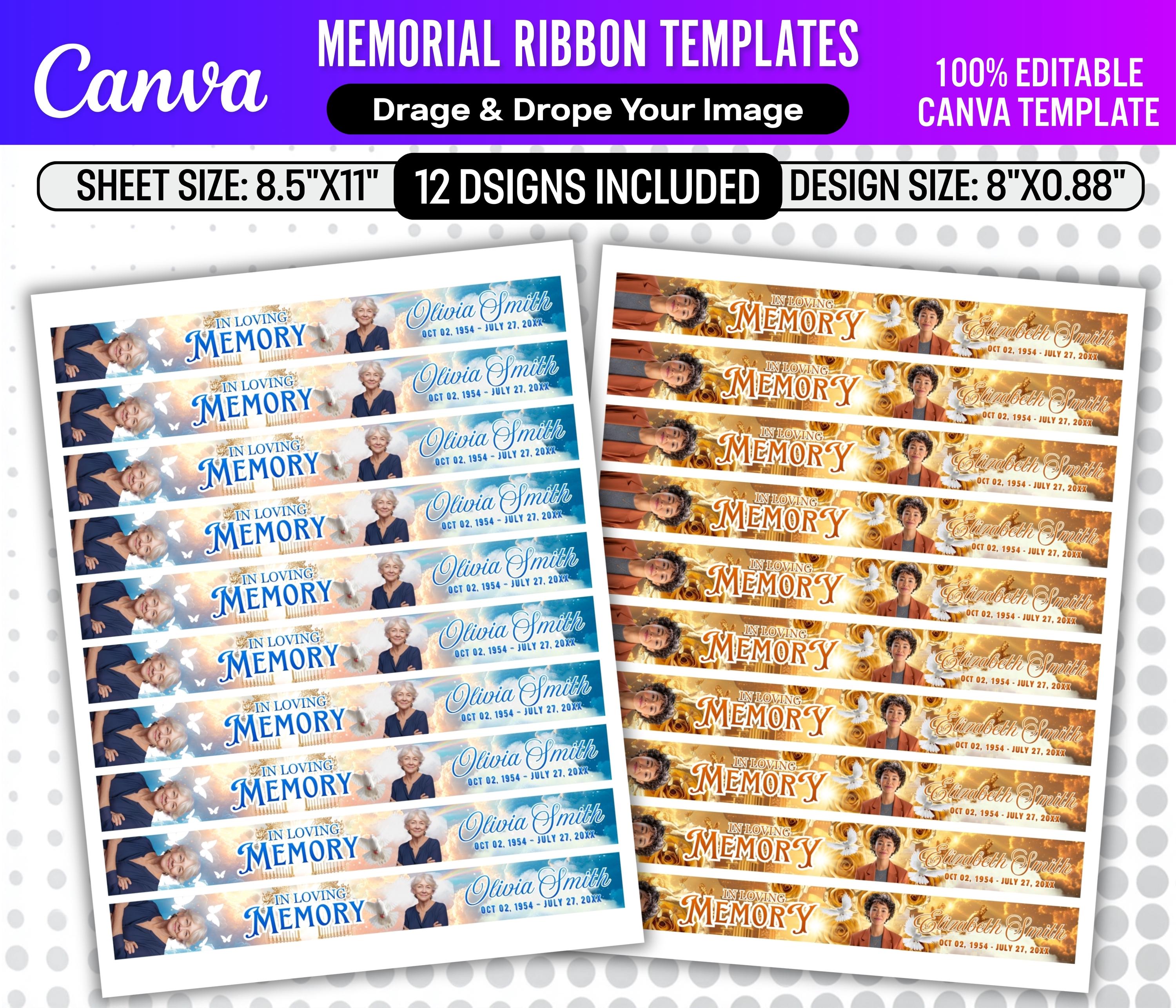 12x in Loving Memory Ribbon Templates | Rest in Peace Funeral Designs ...