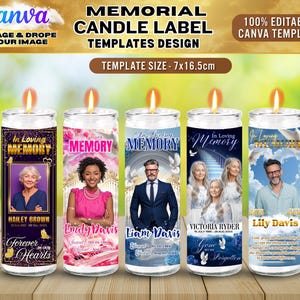 25X Memorial Candle Light Label Canva Editable Template | Stairway to Heaven Remembrance Candle Wrap | Custom RIP Candle Label Design image 5