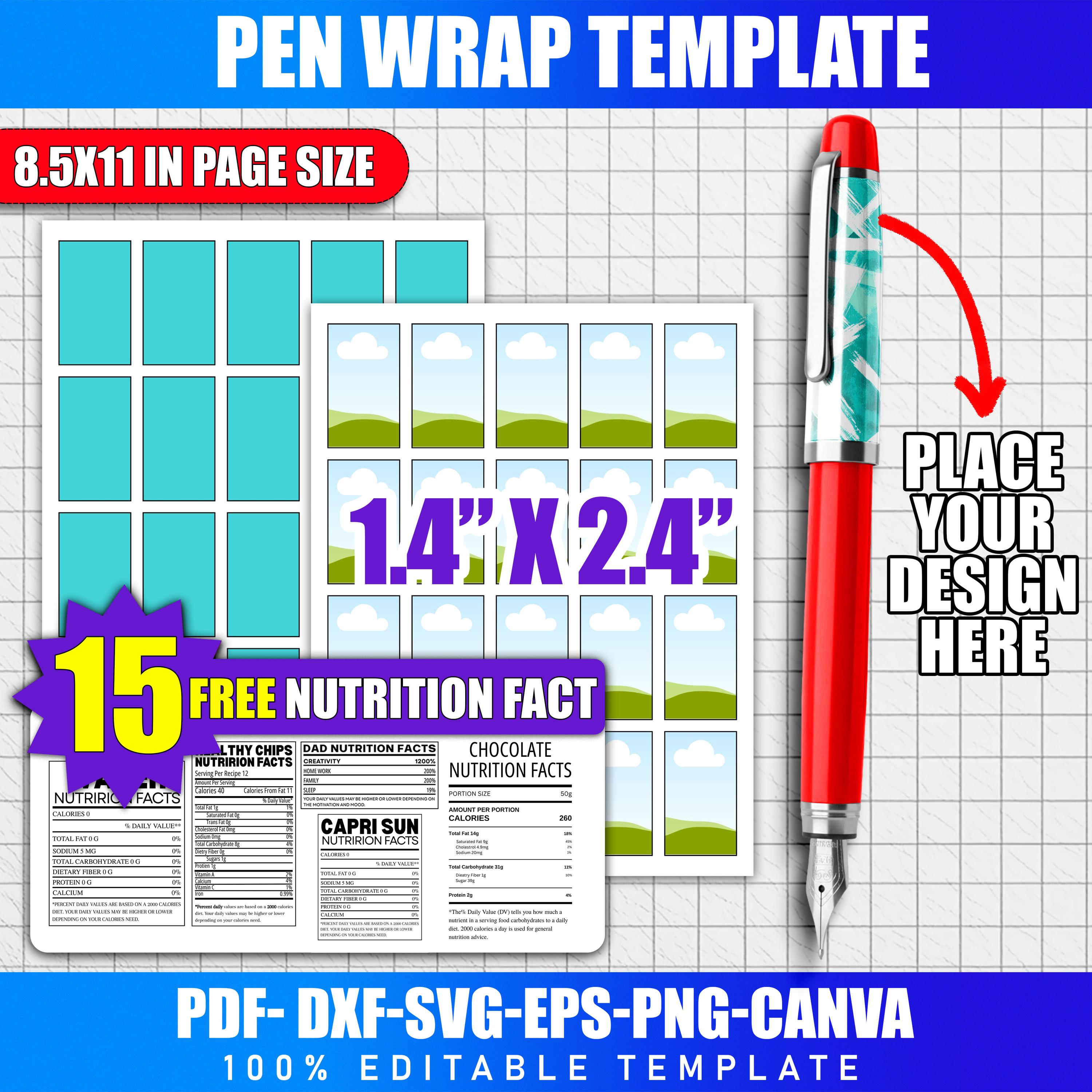 Pen Wrap Template | Editable Canva 1.4 Inch X 2.4 Inch Sublimation ...