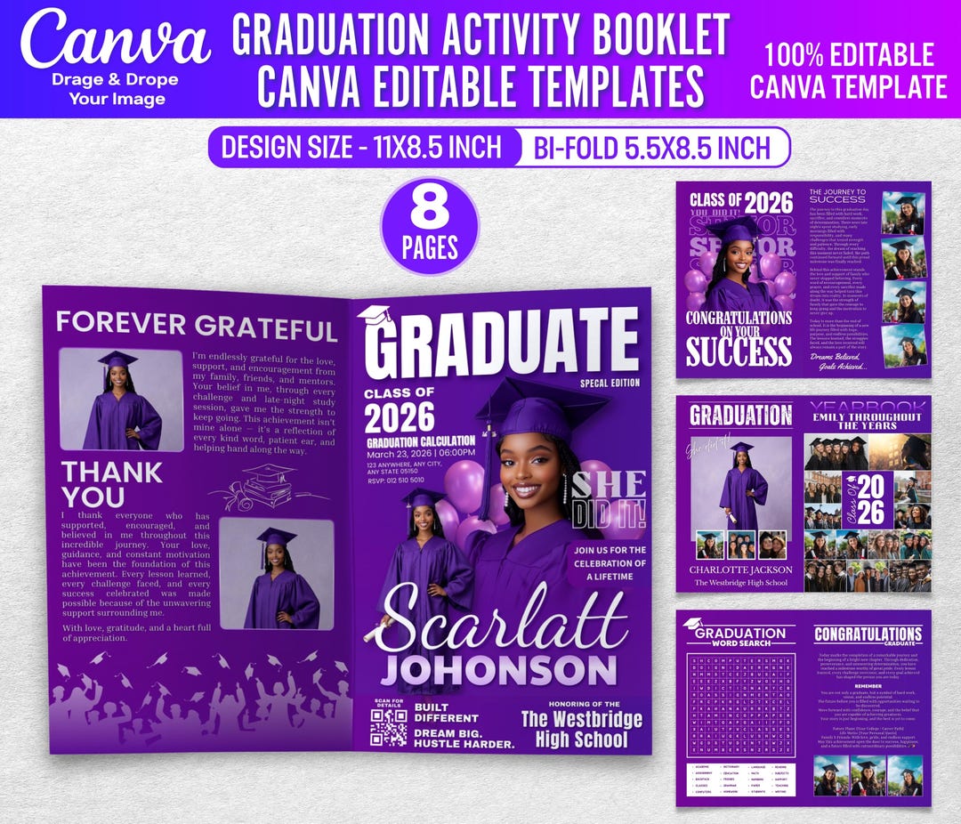 Graduation Exercise Book Graduation Activity Booklet Template | 2026 Senior GRAD Magazine ...