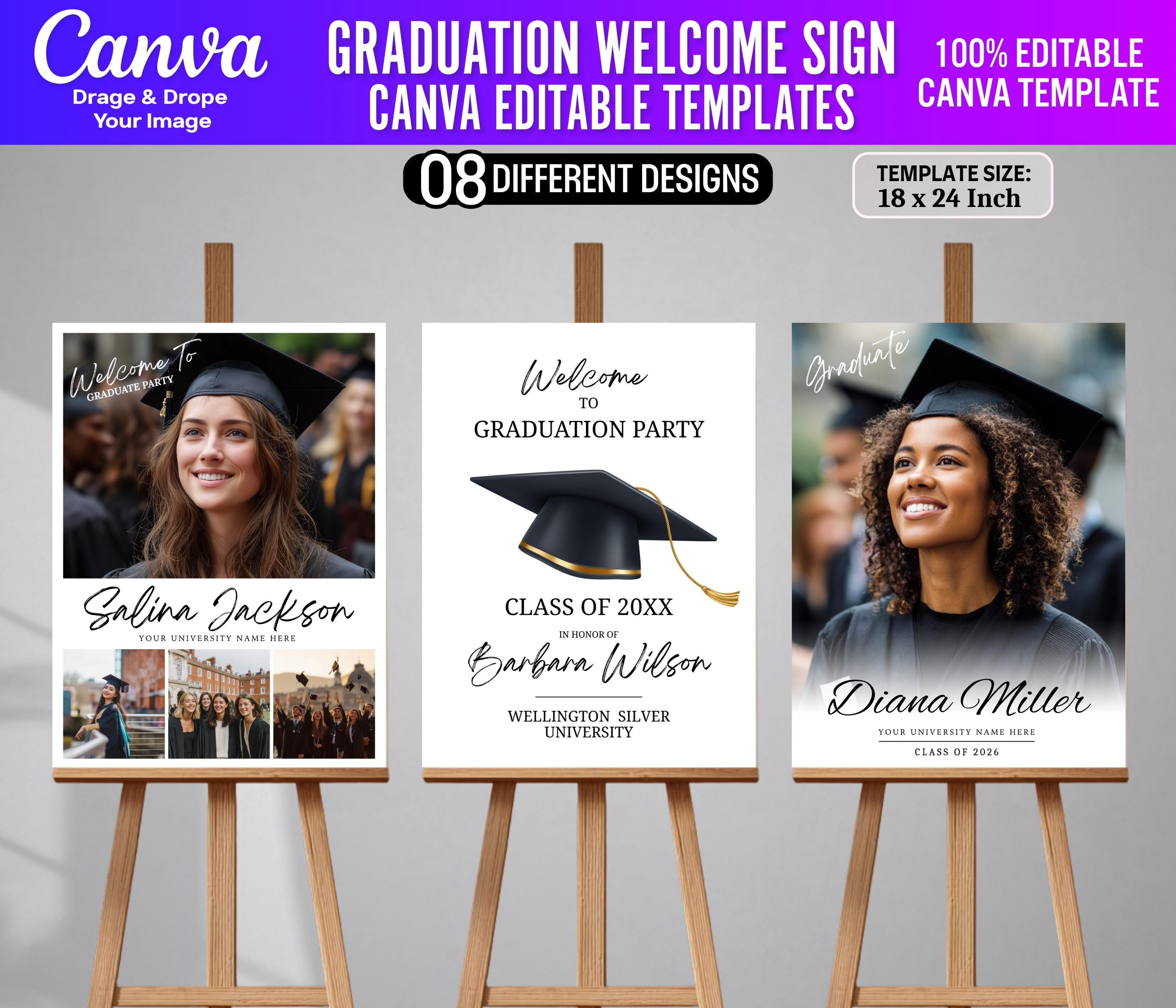 8x Graduation Welcome Sign Canva Editable Templates | 2026 Grad Party ...