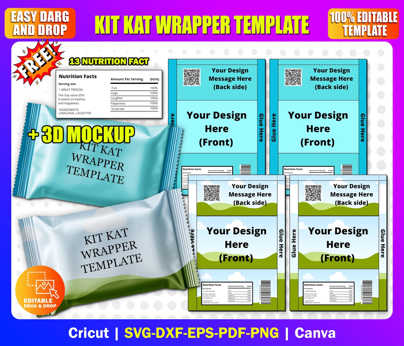Kit Kat Wrapper Template | Editable Canva Drag & Drop Label | Party ...