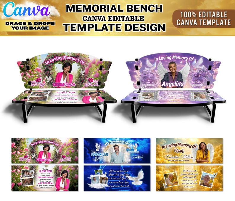 15x in Loving Memory Bench Templates | Editable Canva Memorial Designs ...