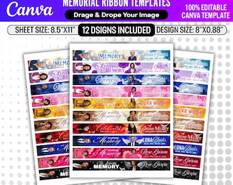 12x In Loving Memory Ribbon Templates | Rest In Peace Funeral Designs | Editable Canva Memorial Ribbon Wrap Digital