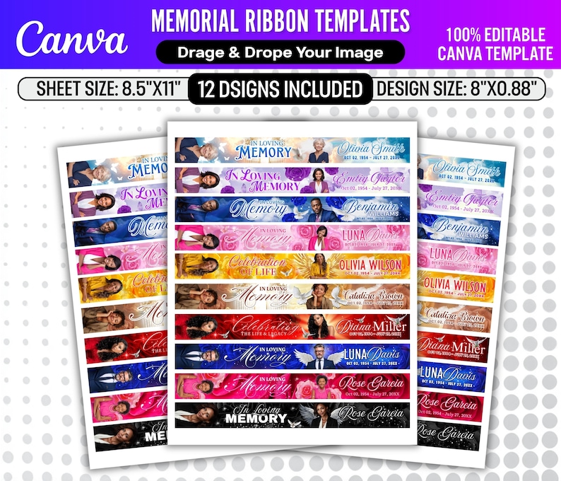 12x in Loving Memory Ribbon Templates | Rest in Peace Funeral Designs ...