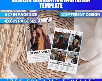 2x Modern Graduation Invitation Template | Simple Graduation Invitation | Photo Graduation Announcements | Graduation Party Invitation |