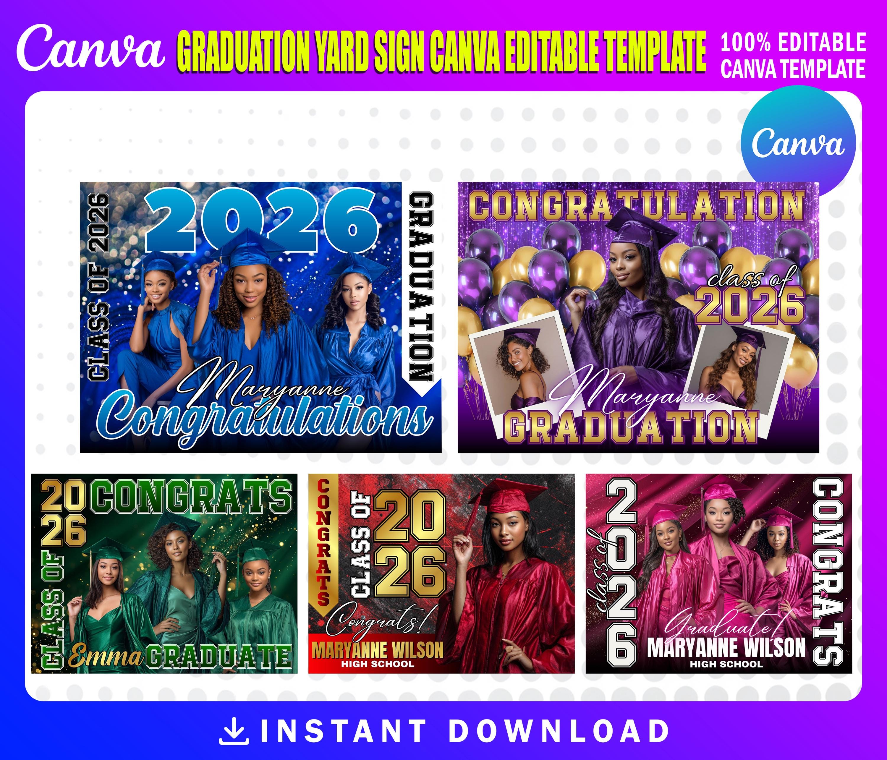05x Graduation Yard Sign Canva Editable Template | Graduation Flag 2026 ...