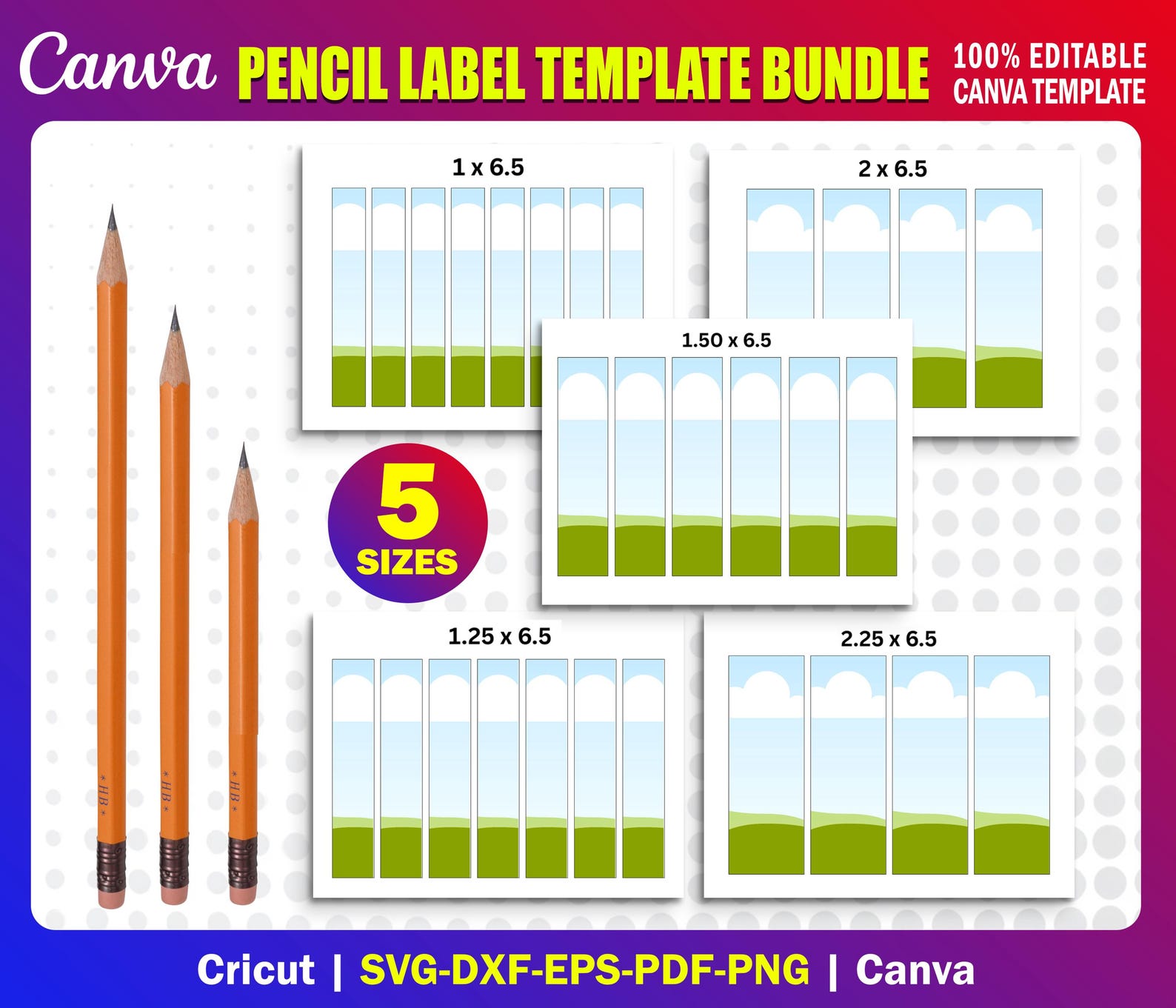5x Editable Pencil Label Template Bundle | Back to School DIY Design ...