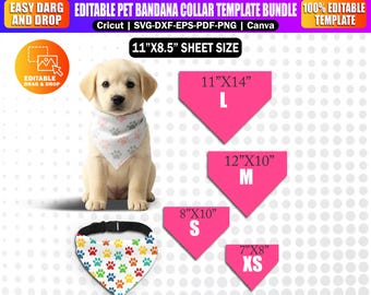 4x Pet Bandana Collar Template Bundle SVG | Editable Canva Design | 7"x8" to 11"x14" Sizes Digital Download