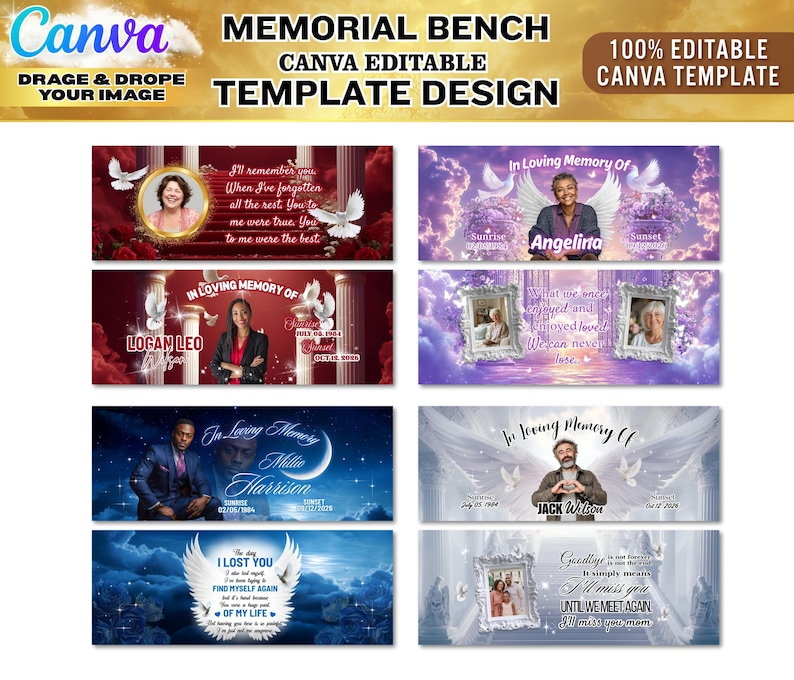 15x in Loving Memory Bench Templates | Editable Canva Memorial Designs ...