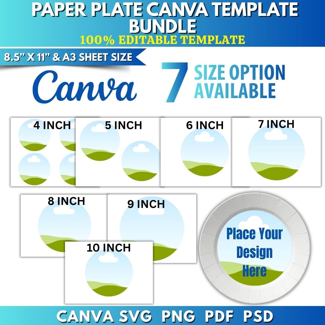 Editable Paper Plate Template Bundle | 4, 5, 6, 7, 8, 9 Inch Round ...