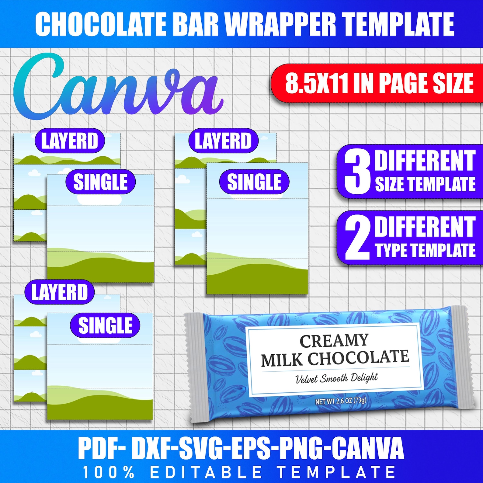 3x Editable Chocolate Bar Wrapper Template Bundle | Canva Label Design ...