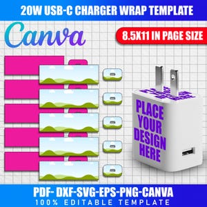 20W USB-C Charger Wrap Template | Canva Editable Sticker Design | Cricut & Silhouette File | Digital Download