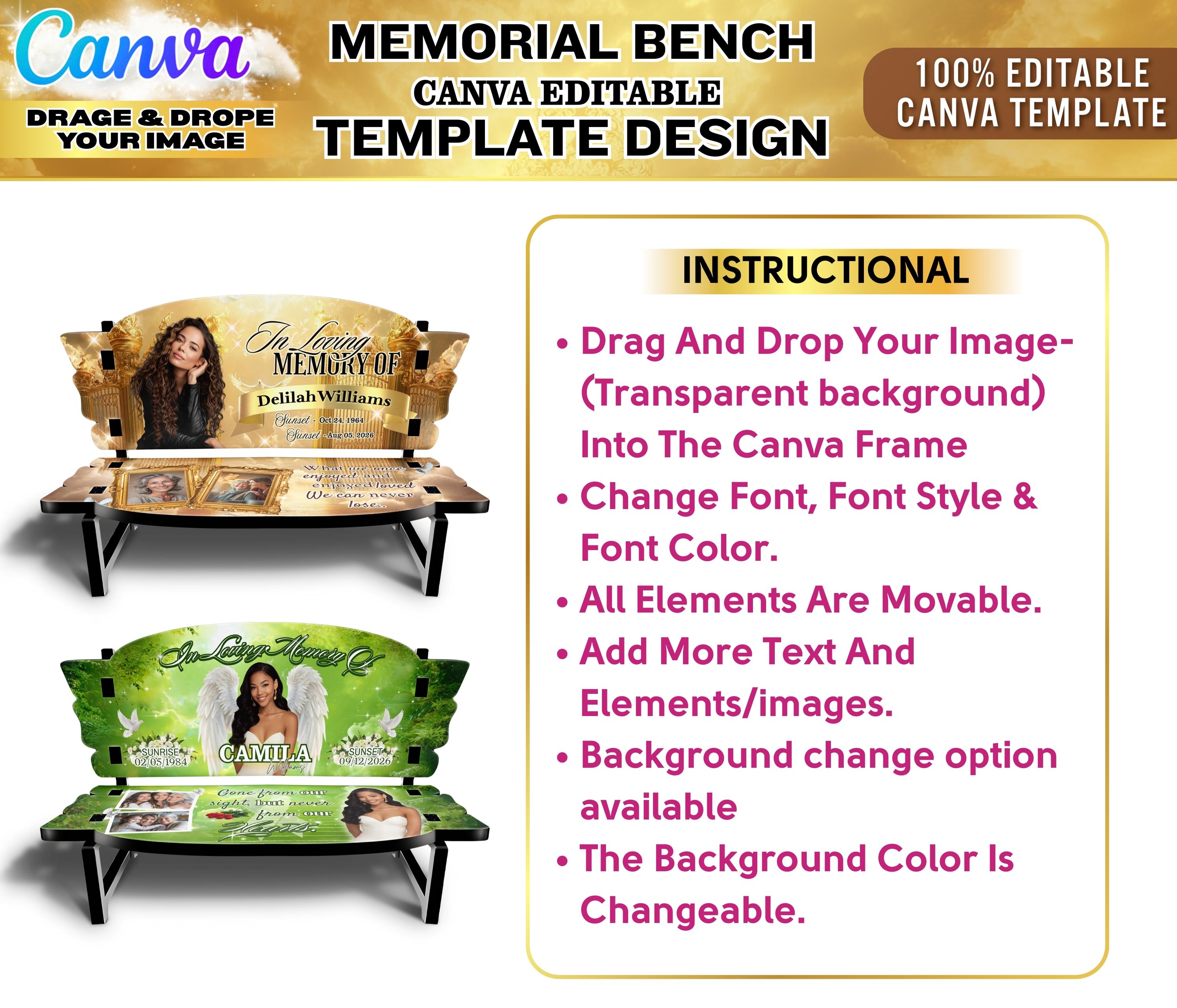 15x in Loving Memory Bench Templates | Editable Canva Memorial Designs ...