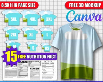 All Over T-Shirt Sublimation Template | T-Shirt Outline Blank Design | Canva Drag & Drop DIY Full Print T-Shirt File + FREE 3 D Shirt Mockup