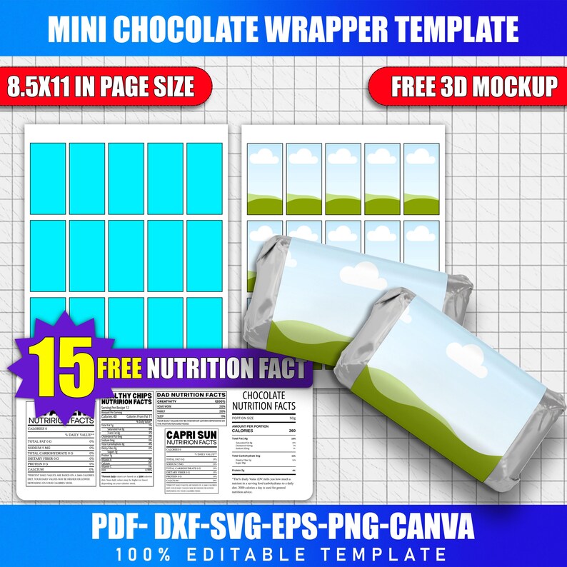 Mini Chocolate Wrapper Template, Editable Canva Party Favor Mockup ...