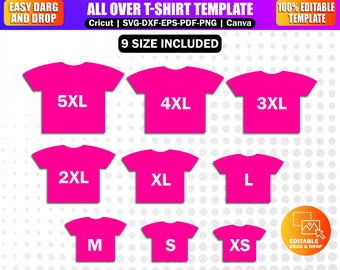 All Over T-Shirt Sublimation Template | T-Shirt Outline Blank Template | Canva Editable DIY T-Shirt Design