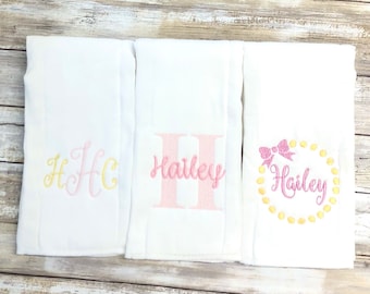 Monogrammed burp cloth set Set of 3 Monogrammed burp cloths PICK  your own Thread colors personalized burp cloths boy girl unisex