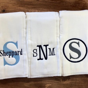 Monogrammed burp cloth set Set of 3 Monogrammed burp cloths PICK your own Thread colors personalized burp cloths boy girl unisex image 5