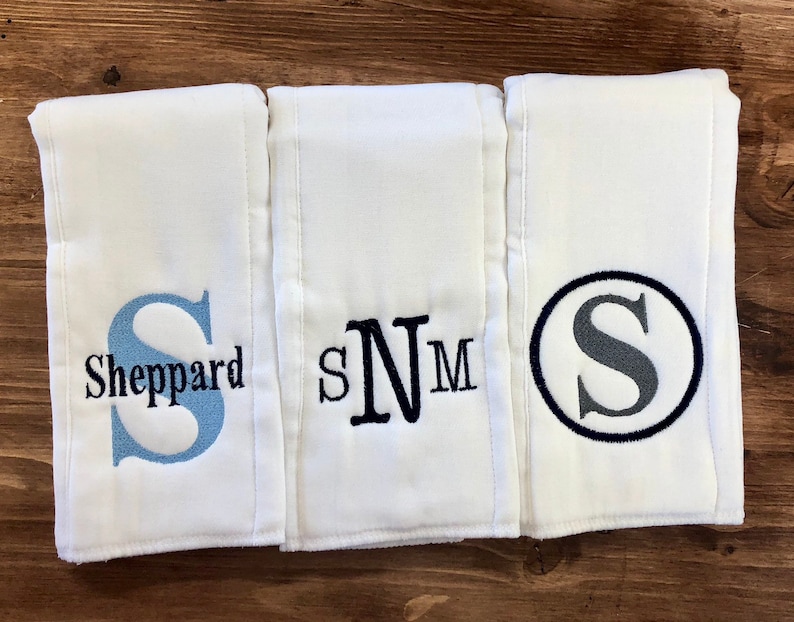 Monogrammed burp cloth set Set of 3 Monogrammed burp cloths PICK your own Thread colors personalized burp cloths boy girl unisex image 5