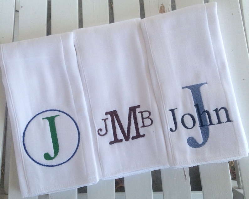 Monogrammed burp cloth set Set of 3 Monogrammed burp cloths PICK your own Thread colors personalized burp cloths boy girl unisex image 3