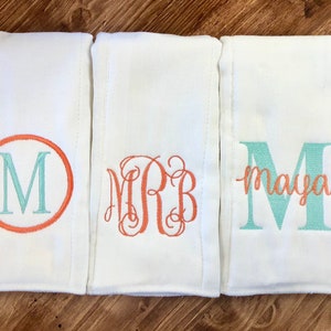 Monogrammed burp cloth set Set of 3 Monogrammed burp cloths PICK your own Thread colors personalized burp cloths boy girl unisex image 6