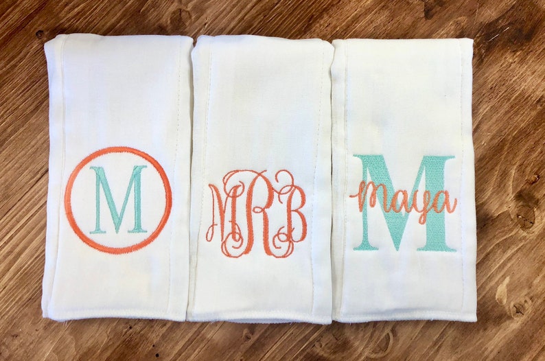 Monogrammed burp cloth set Set of 3 Monogrammed burp cloths PICK your own Thread colors personalized burp cloths boy girl unisex image 6