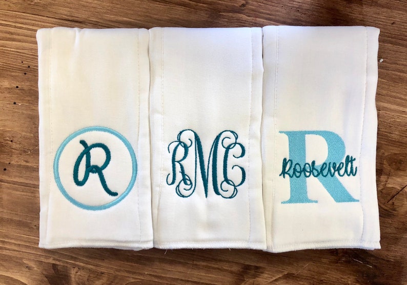 Monogrammed burp cloth set Set of 3 Monogrammed burp cloths PICK your own Thread colors personalized burp cloths boy girl unisex image 7