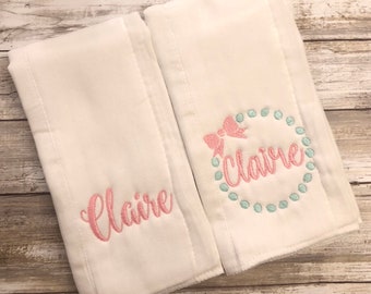 Personalized burp cloths Baby girl gift set Monogrammed burp cloth set cloth diaper butp cloths